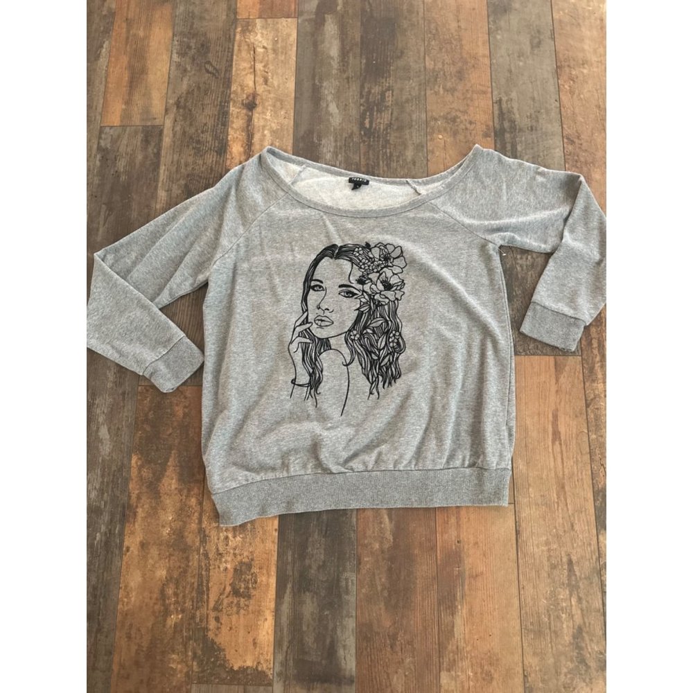 Torid off the shoulder pullover sweatshirt tropical girl print size 0